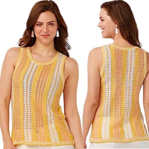 Lauren Conrad- Springy Soft Loose Knit Striped Yellow Tank Sweater Top, Sz Large - Picture 1 of 12